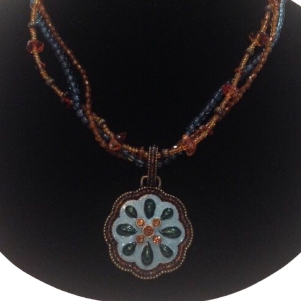 Vintage Boho Triple Strand Pendant Necklace